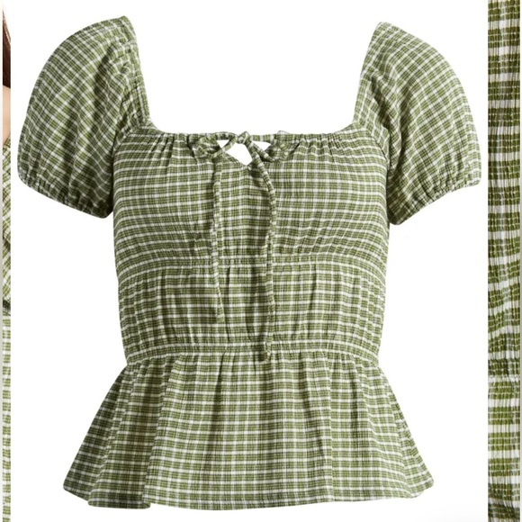 Madewell Tiered Peplum Top in Sweet Basil, NWT, Size Large - Picture 3 of 12